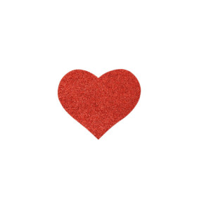 Paire de cache tétons adhésifs coeur pailleté rouge 